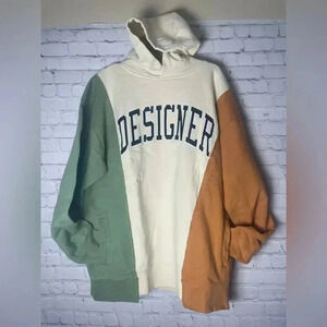 MARKET DESIGNER PANEL HOODIE Basil Cream & Orange Sweatshirt Mens Size XL NWT